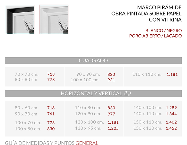 Medidas Marco Pirámide con Vitrina y Papel Artístico L